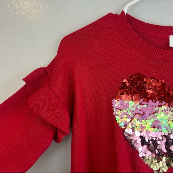 NWT Children's Place Red Sequin Heart Ruffle Sweater Dress Girls Size XXL 16 - Picture 4 of 9